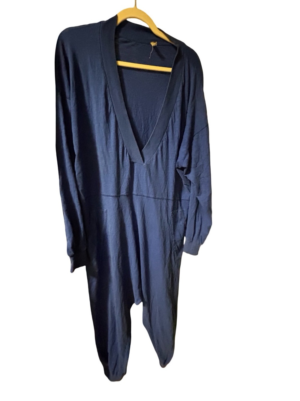 Free People Deep V Royal Blue Navy Lounge Jumpsuit